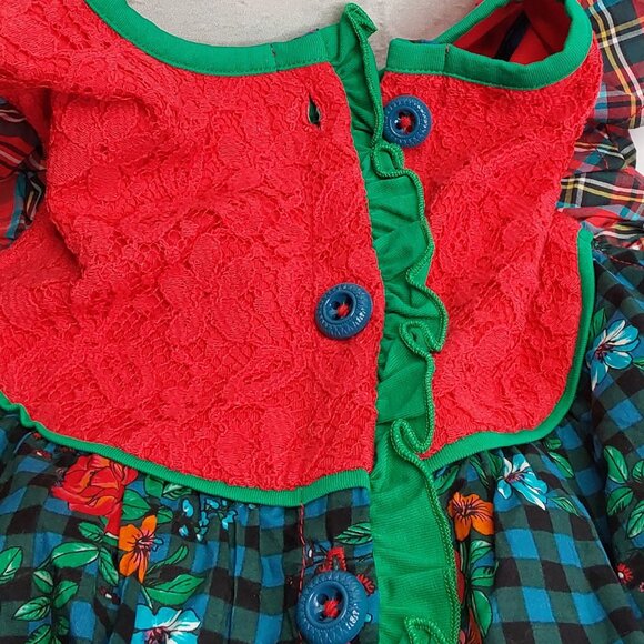 MATILDA JANE 'BOUGHS OF HOLLY' TUNIC BUTTON BACK PLAID RUFFLE LACE TOP - Picture 6 of 16